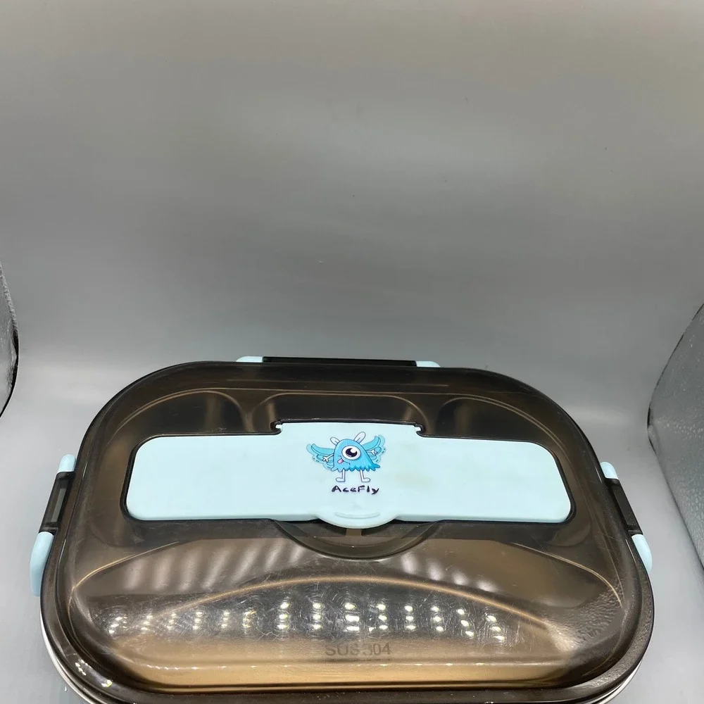 AceFly Bento Lunch Box Stainless Steel 4 Compartment Blue Monster Kids Adult
